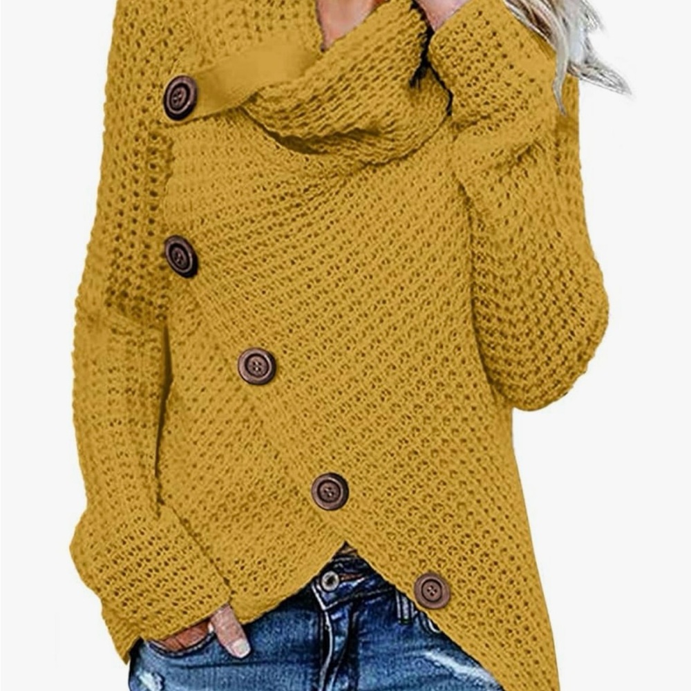 Womens Turtleneck Chunky Long Sleeve Asymmetric Knit Pullover Sweaters